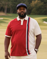 Men's Plus Size Casual Daily Simple Striped Red Spell White Short Sleeve POLO Trousers Suit